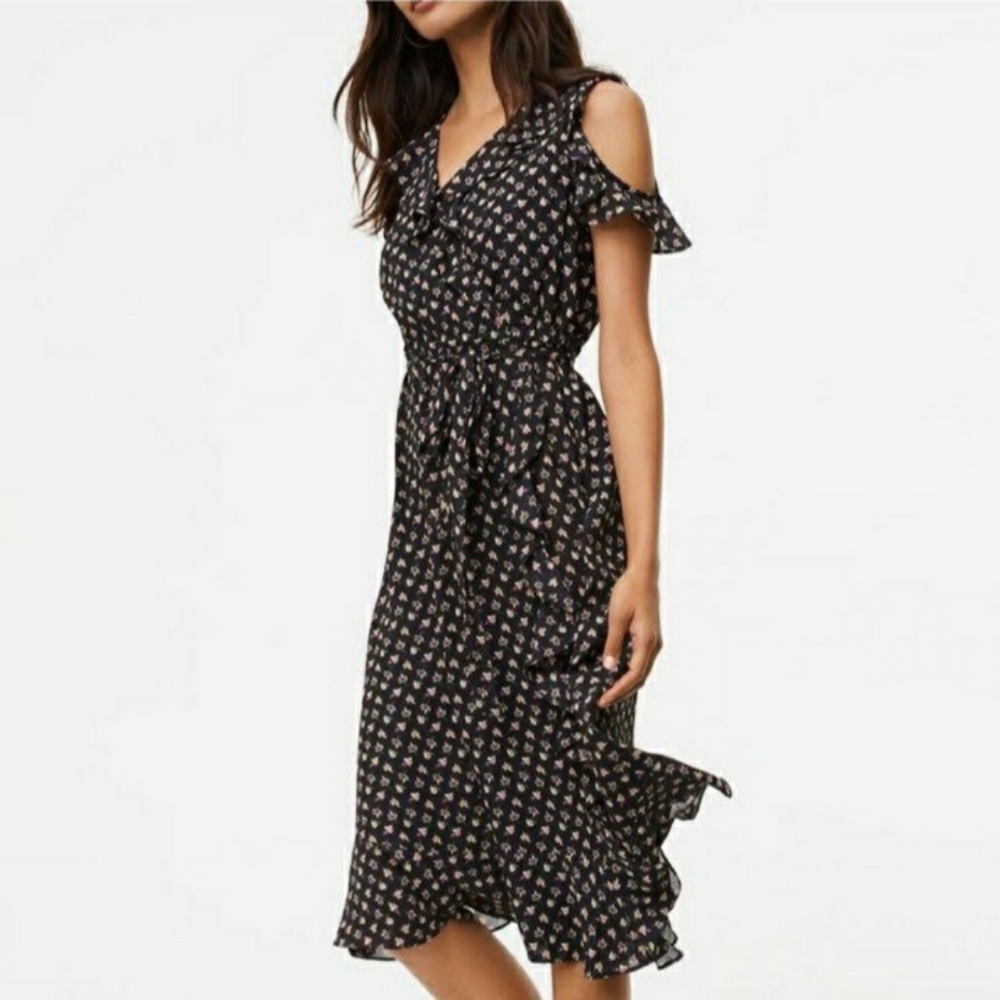 Loft Violet cold shoulder floral midi dress